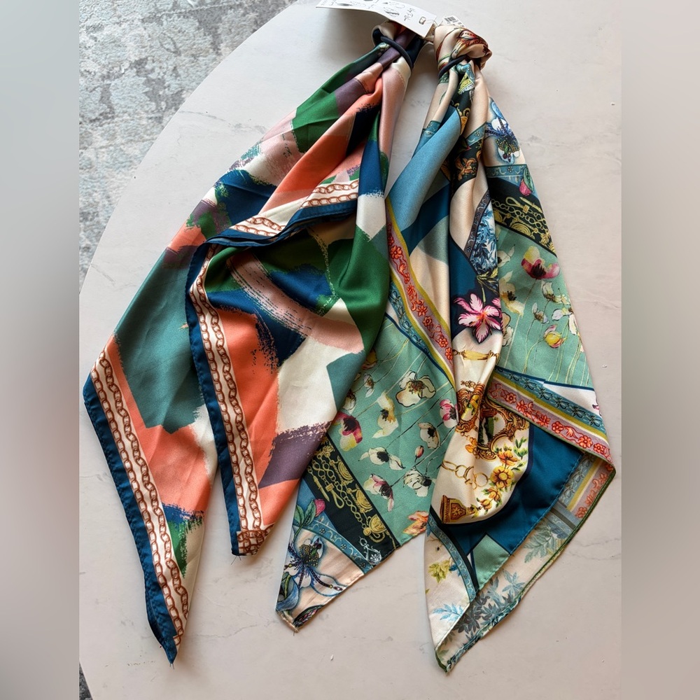 Last One! NWT Anthropologie Wallpaper Floral Hair Scarves, Set of 2, Turquoise